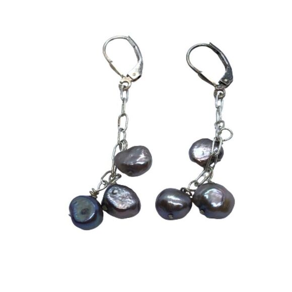 Sterling Silver & Cultured Pearl Dangly Earrings - Picture 1 of 5